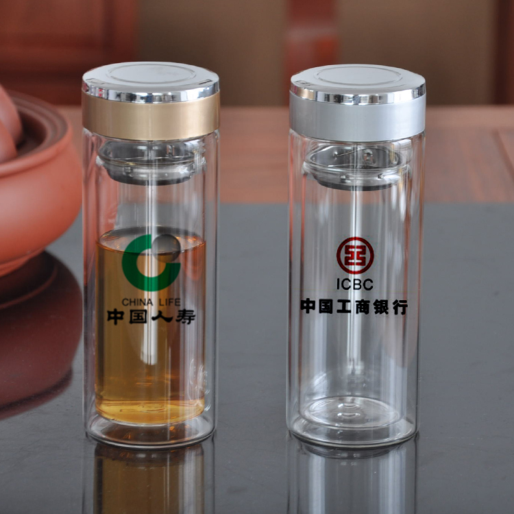 经典盖带茶隔薄底双层玻璃杯